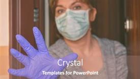  Presentation with face mask - Audience pleasing PPT theme consisting of woman-wearing-a-protective-face backdrop and a coral colored foreground