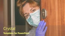  Presentation with opening doors - Slide set featuring woman-wearing-a-protective-face background and a tawny brown colored foreground