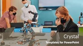  Presentation with invention - PPT layouts enhanced with woman-wearing-a-protective-mask background and a violet colored foreground