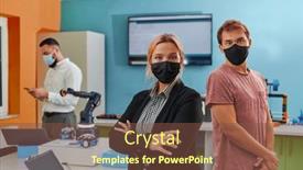  Presentation with invention - Slide deck with woman-wearing-a-protective-mask background and a tawny brown colored foreground