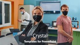  Presentation with invention - Presentation consisting of woman-wearing-a-protective-mask background and a tawny brown colored foreground