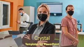  Presentation with invention - PPT layouts having woman-wearing-a-protective-mask background and a tawny brown colored foreground