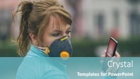  Presentation with air pollution - Slides enhanced with woman-wearing-a-real-anti background and a light blue colored foreground