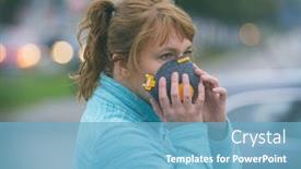  Presentation with smog - PPT theme with woman-wearing-a-real-anti background and a light blue colored foreground