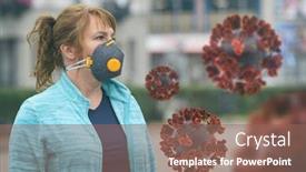  Presentation with viruses - PPT theme having woman-wearing-a-real-anti background and a violet colored foreground