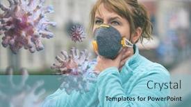  Presentation with viruses - Cool new PPT theme with woman-wearing-a-real-anti backdrop and a light blue colored foreground