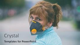  Presentation with pollution air - PPT theme featuring woman-wearing-a-real-anti background and a light blue colored foreground