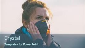  Presentation with air pollution - Presentation theme featuring woman-wearing-a-real-anti background and a ocean colored foreground