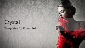  Presentation with feather - Amazing PPT layouts having woman wearing a red feather backdrop and a light gray colored foreground