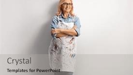  Presentation with wall-paint - Presentation design enhanced with woman-wearing-a-white-apron and a light gray colored foreground
