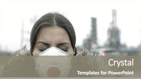  Presentation with air pollution - Slide set with woman wearing air pollution mask background and a gray colored foreground