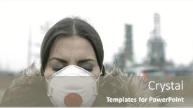  Presentation with pollution air - Presentation design featuring woman-wearing-air-pollution-mask background and a gray colored foreground