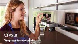  Presentation with temperature - PPT layouts featuring woman-wearing-apron-setting-temperature background and a tawny brown colored foreground