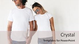  Presentation with tshirt - Amazing PPT theme having woman wearing blanc t-shirt backdrop and a soft green colored foreground