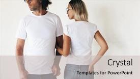  Presentation with blanc - Cool new PPT theme with woman wearing blanc t-shirt backdrop and a soft green colored foreground