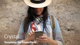  Presentation with jeans - Slide set featuring woman-wearing-blue-jeans background and a violet colored foreground