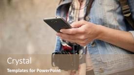  Presentation with jeans - Cool new slide deck with woman-wearing-blue-jeans backdrop and a coral colored foreground