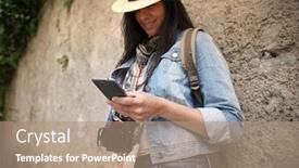  Presentation with jeans - Amazing presentation theme having woman-wearing-blue-jeans backdrop and a coral colored foreground