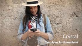  Presentation with jeans - Presentation theme with woman-wearing-blue-jeans background and a coral colored foreground