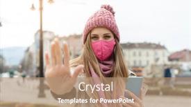  Presentation with corona - Cool new presentation theme with woman-wearing-corona-mask backdrop and a coral colored foreground