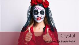  Presentation with day dead - PPT theme featuring woman-wearing-day background and a crimson colored foreground