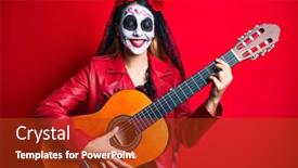  Presentation with classical guitar - Colorful slide deck enhanced with woman-wearing-day backdrop and a tawny brown colored foreground