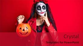  Presentation with day dead - PPT layouts having woman-wearing-day background and a crimson colored foreground