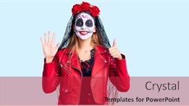 Presentation with day dead - Beautiful PPT theme featuring woman-wearing-day backdrop and a crimson colored foreground