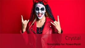  Presentation with star red - Colorful slide deck enhanced with woman-wearing-day backdrop and a crimson colored foreground