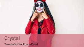  Presentation with day dead - Colorful presentation design enhanced with woman-wearing-day backdrop and a coral colored foreground