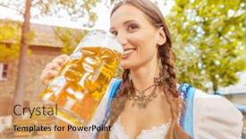  Presentation with beer garden - Slide deck with woman-wearing-dirndl-is-drinking background and a coral colored foreground