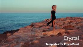  Presentation with black sea - Slide set having woman wearing elegant summer black dress walking sea bank in torrevieja spain ocean coast summer vacation travel destination background and a tawny brown colored foreground