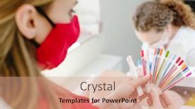  Presentation with face mask - Amazing presentation design having woman-wearing-face-mask-checking backdrop and a coral colored foreground