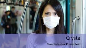  Presentation with face mask - Audience pleasing slide set consisting of woman wearing face mask inside backdrop and a light blue colored foreground