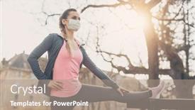  Presentation with stretching - Amazing slide set having woman-wearing-face-mask-stretching backdrop and a coral colored foreground