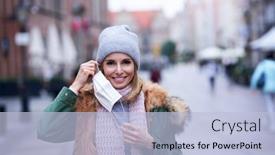  Presentation with air pollution - Audience pleasing presentation design consisting of woman-wearing-face-mask backdrop and a light blue colored foreground