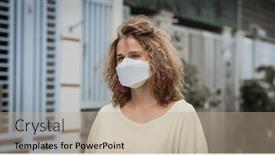  Presentation with viral - Amazing PPT theme having woman-wearing-facial-disposable-mask backdrop and a coral colored foreground