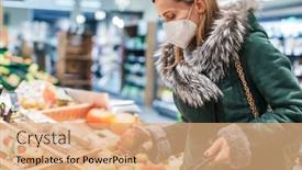  Presentation with face mask - Slide set enhanced with woman-wearing-ffp2-face-mask background and a coral colored foreground