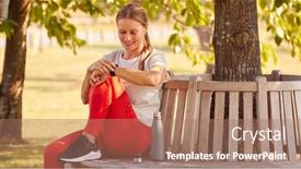  Presentation with fitness clothing - Colorful slide set enhanced with woman-wearing-fitness-clothing-sitting backdrop and a coral colored foreground