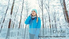  Presentation with clothing - Slides featuring woman-wearing-functional-clothing background and a light blue colored foreground