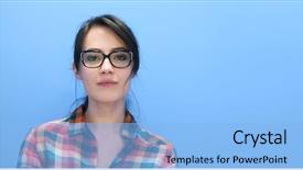  Presentation with glasses - PPT layouts having woman wearing glasses on colorfull background and a light blue colored foreground