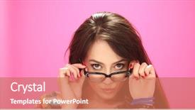  Presentation with glasses - PPT theme with woman wearing glasses on colorfull background and a coral colored foreground