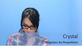  Presentation with thick glasses - Colorful presentation theme enhanced with woman wearing glasses on colorfull backdrop and a light blue colored foreground