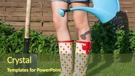  Presentation with spring water - Beautiful presentation design featuring woman-wearing-gloves-and-boots backdrop and a tawny brown colored foreground