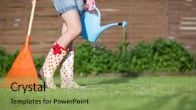  Presentation with spring water - PPT layouts enhanced with woman wearing gloves and wellington background and a  colored foreground