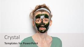  Presentation with face mask - Presentation design with woman-wearing-green-spirulina-face background and a lemonade colored foreground