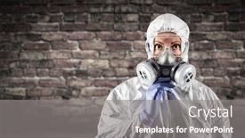  Presentation with hazmat - Cool new theme with woman-wearing-hazmat-suit-protective backdrop and a gray colored foreground