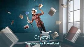  Presentation with headphones - Slides featuring woman-wearing-headphones-jumping-mixed background and a ocean colored foreground