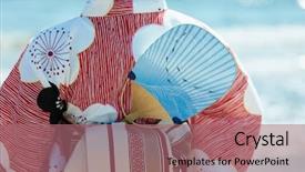  Presentation with japanese - Beautiful slide deck featuring woman wearing japanese traditional kimono backdrop and a coral colored foreground