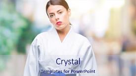  Presentation with karate - Slides featuring woman wearing karate kimono uniform background and a  colored foreground